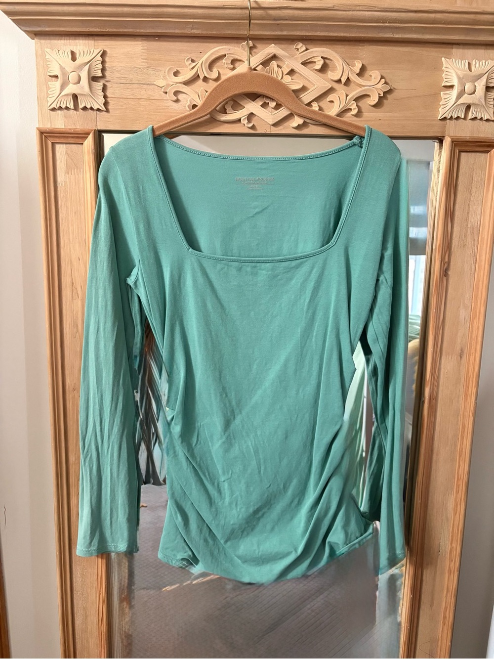 Boston Proper Square Neck Top with Ruched Sides - Soft Green - Size S - EUC